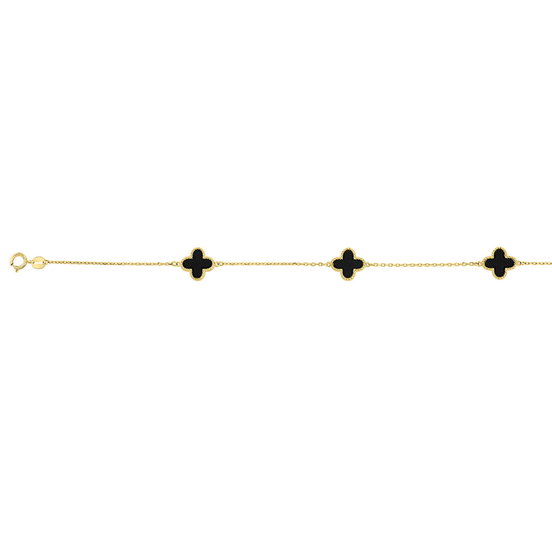 9ct Yellow Gold Black Onyx Clover Bracelet