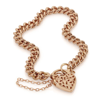 9ct Rose Gold Curb Padlock Bracelet