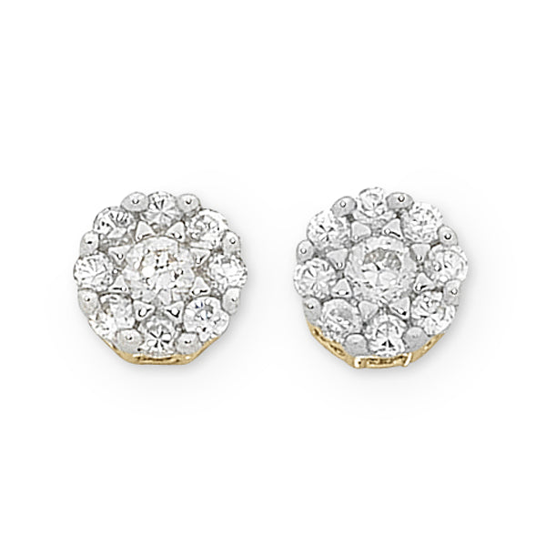 9ct Two Tone Diamond Cluster Stud Earrings 0.50ct TDW