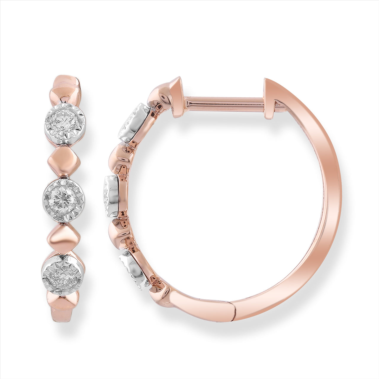 9ct Rose Gold Diamond Set Hoops