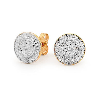 9ct Two Tone Diamond Encrusted Stud Earrings