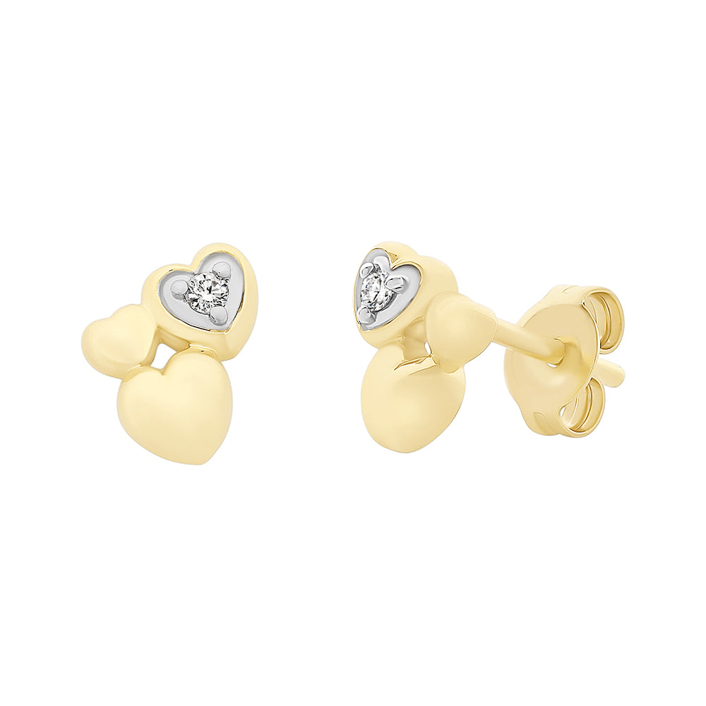 9ct Yellow Gold Diamond Heart Earrings