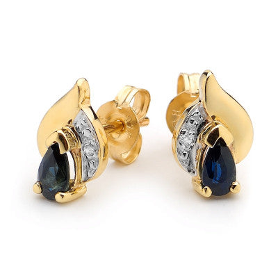 9ct Yellow Gold Sapphire & Diamond Stud Earrings