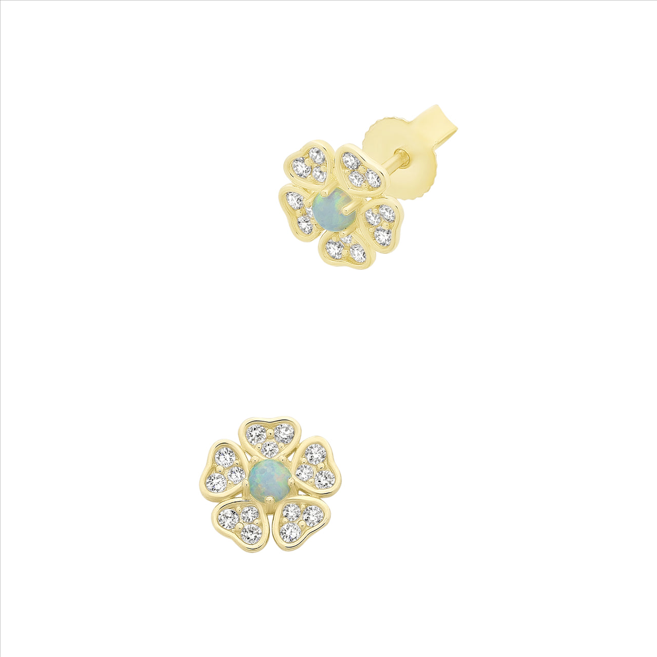 9ct Yellow Gold Created Opal & Cubic Zirconia Earrings