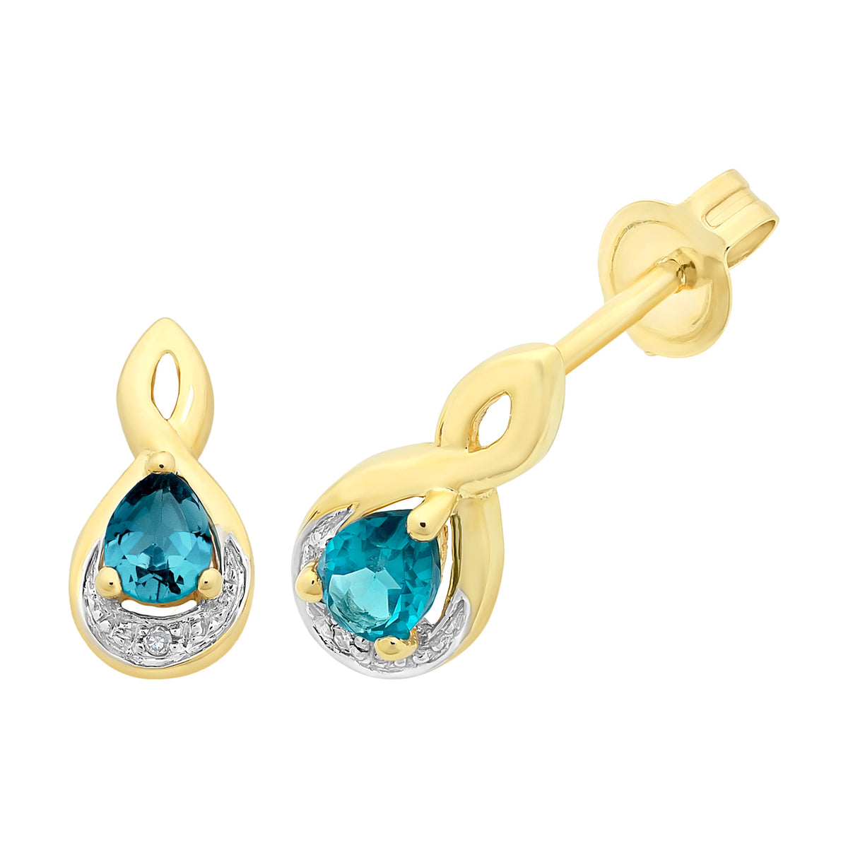 9ct Yellow Gold London Blue Topaz & Diamond Earrings