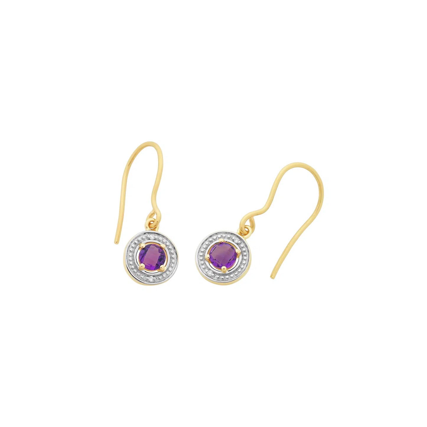 9ct Yellow Gold Amethyst & Diamond Earrings