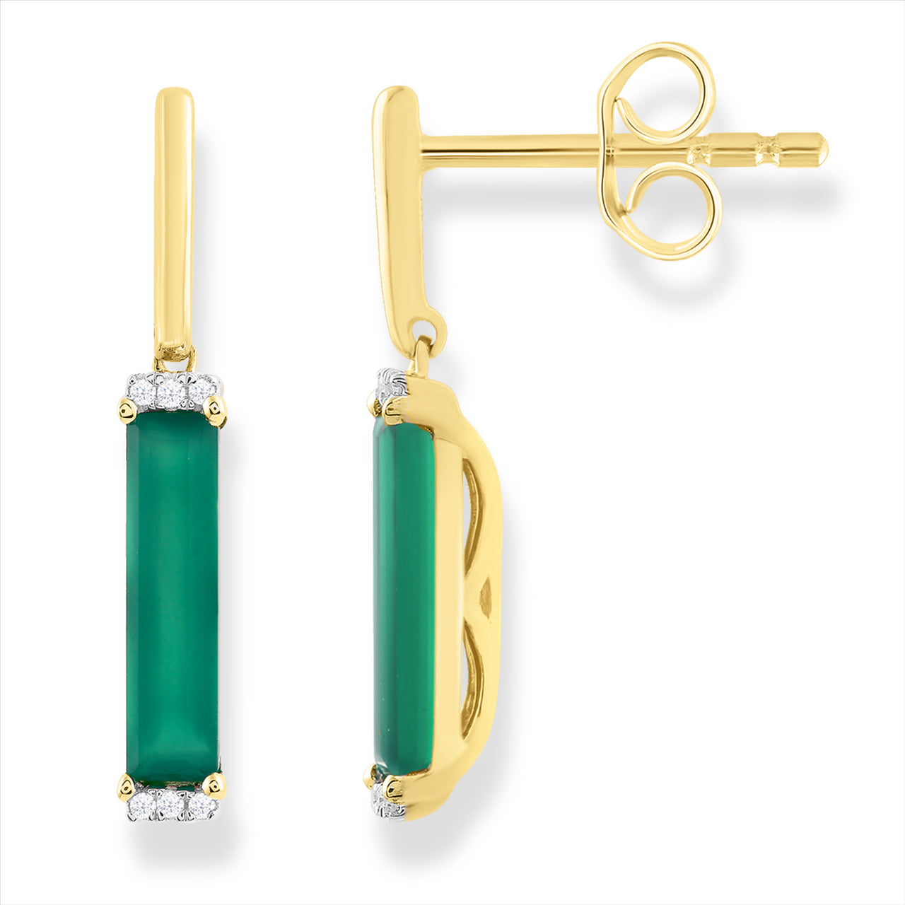 9ct Yellow Gold Green Onyx & Diamond Earrings