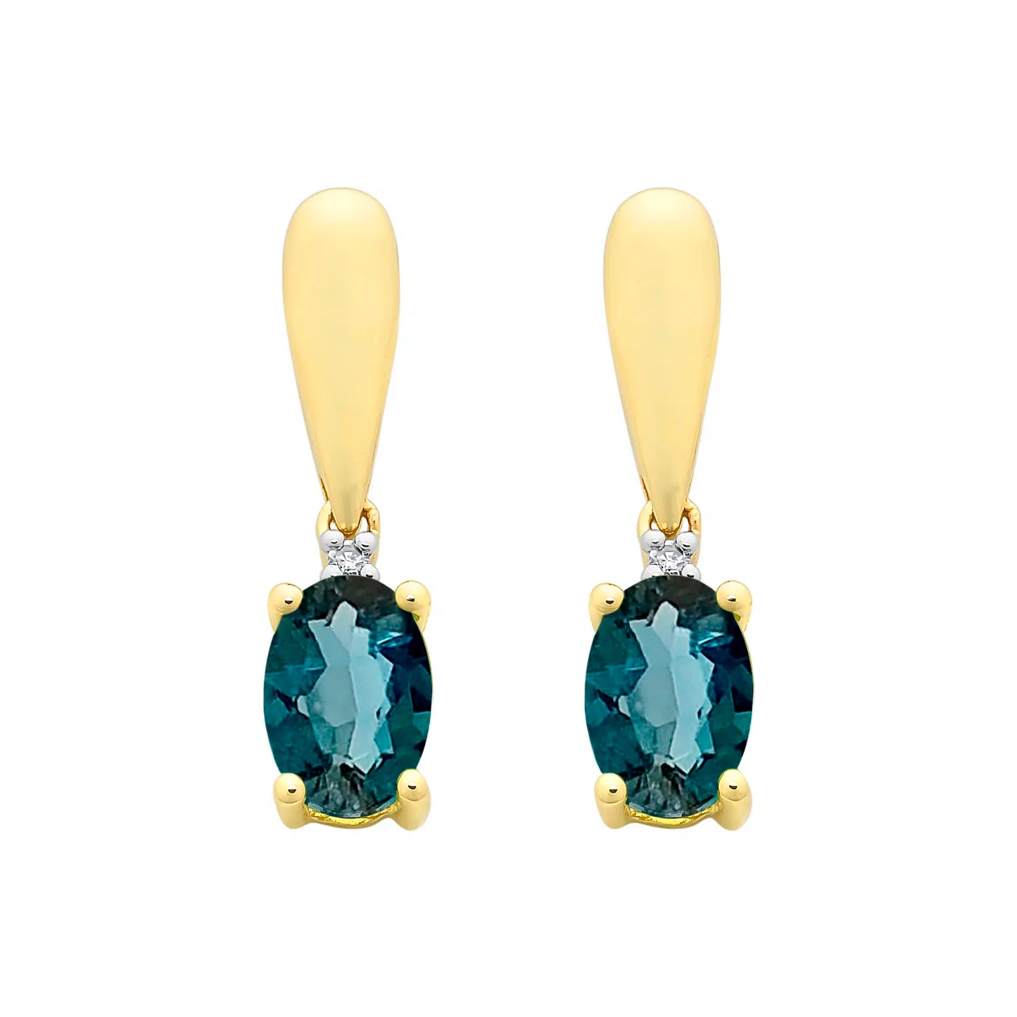 9ct Yellow Gold London Blue Topaz & Diamond Earrings