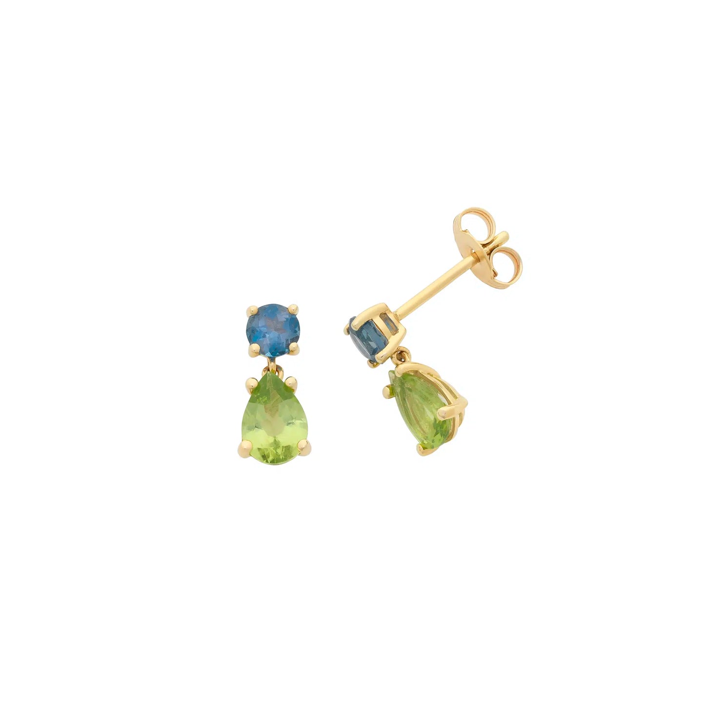 9ct Yellow Gold London Blue Topaz & Peridot Earrings