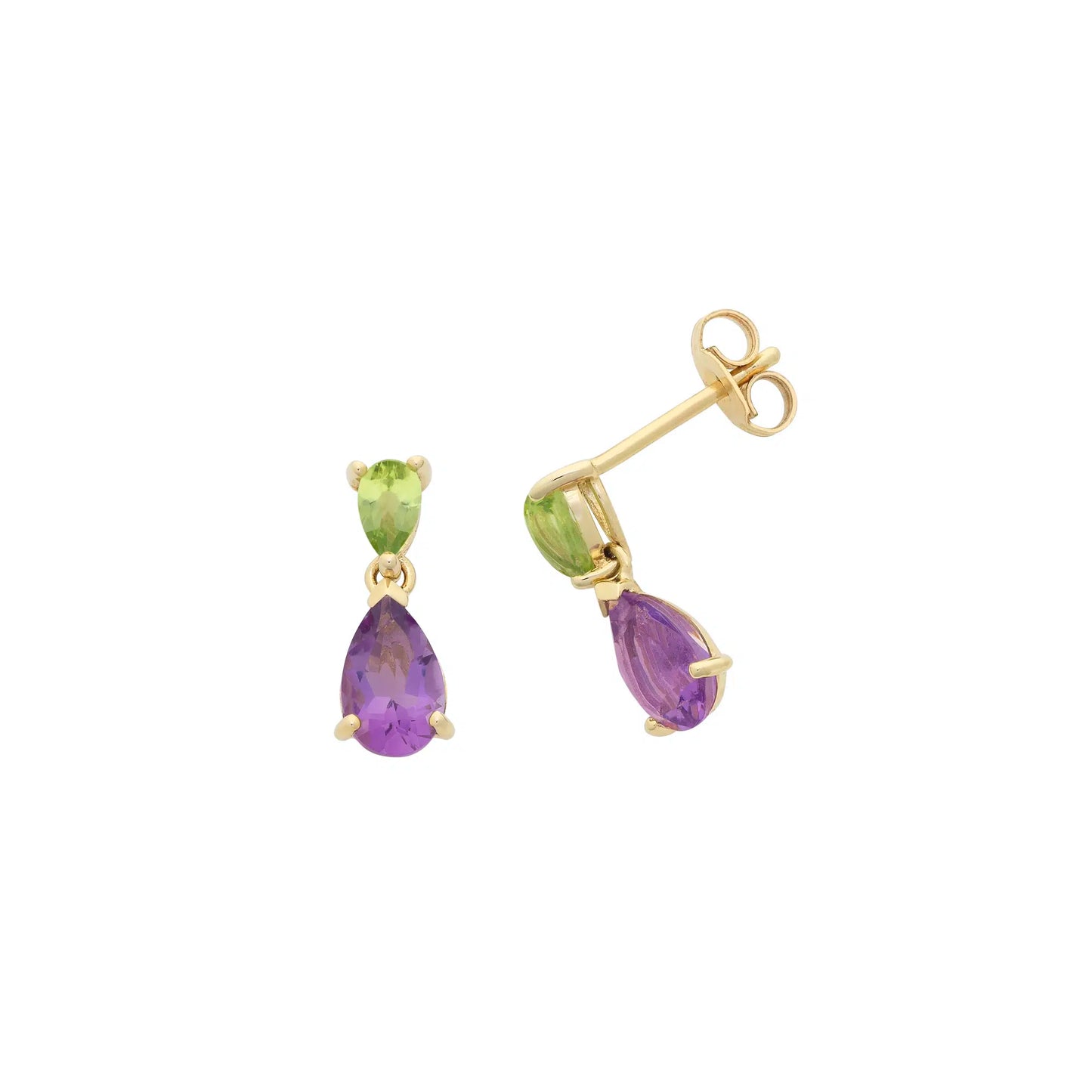 9ct Yellow Gold Peridot & Amethyst Earrings