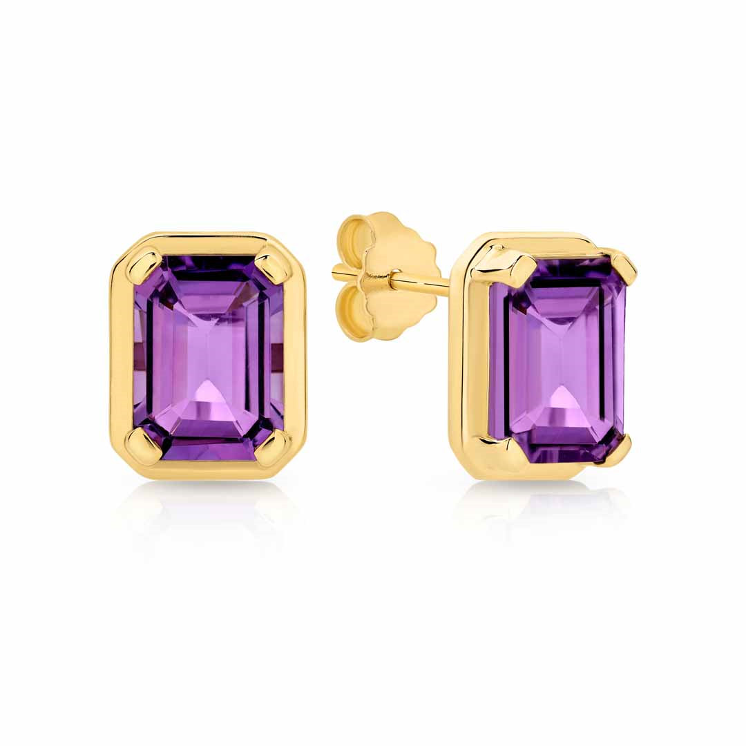 9ct Yellow Gold Amethyst Earrings