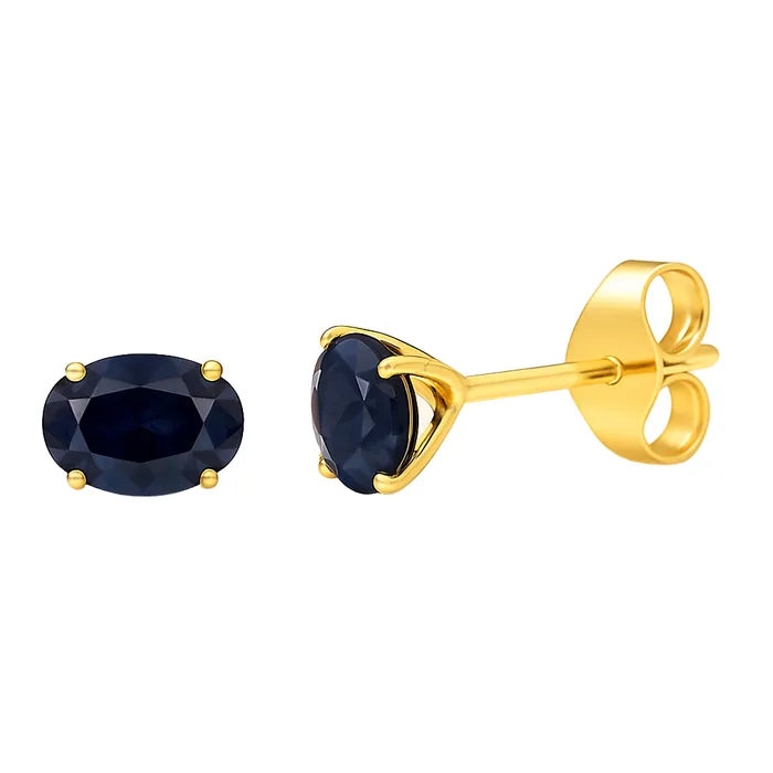 9ct Yellow Gold Oval Sapphire Studs