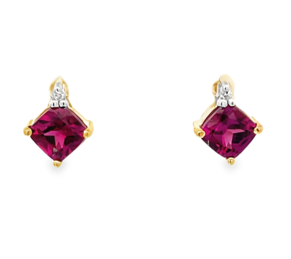 9ct Yellow Gold Rhodolite & Diamond Stud Earrings