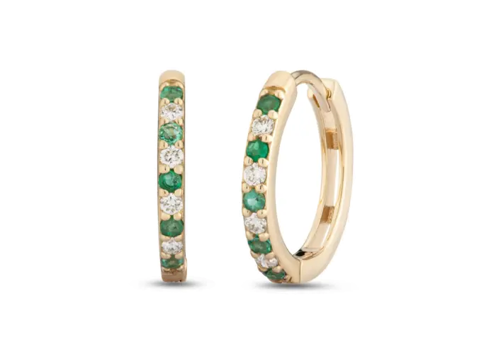 9ct Yellow Gold Emerald and Diamond Huggie Earrings