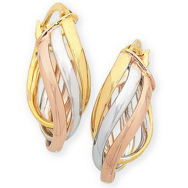 9ct Gold Three Tone Twist Hoop