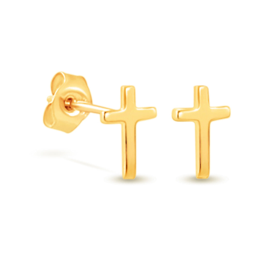 9ct Yellow Gold Small Cross Studs