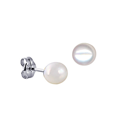 Sterling Silver Pearl Button Stud Earrings
