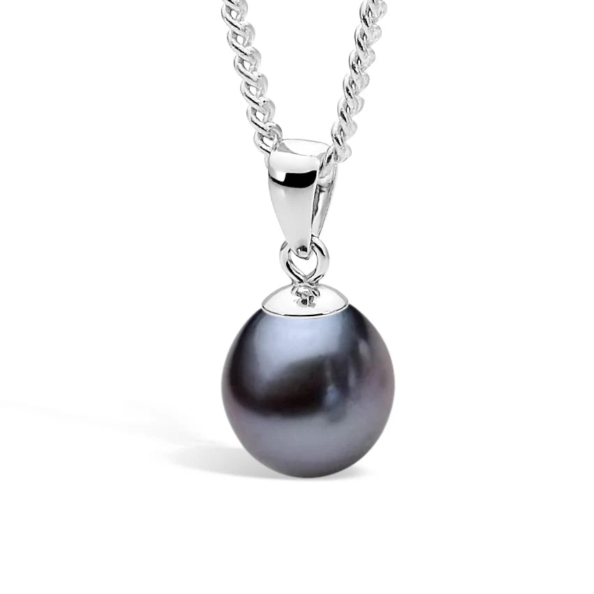 Sterling Silver Dyed Black Freshwater Pearl Pendant | 7.5-8mm