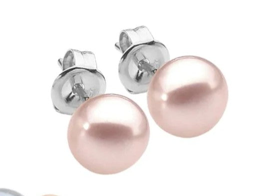 Sterling Silver Pink Button Pearl Studs