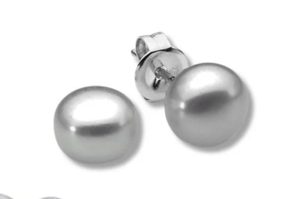 Sterling Silver Grey Button Pearl Studs