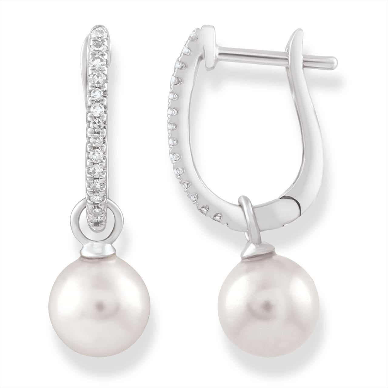 9ct White Gold Pearl & Diamond Earrings