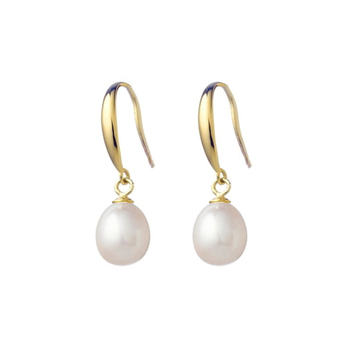 Sterling silver YG Plated freshwater pearl drop earrings