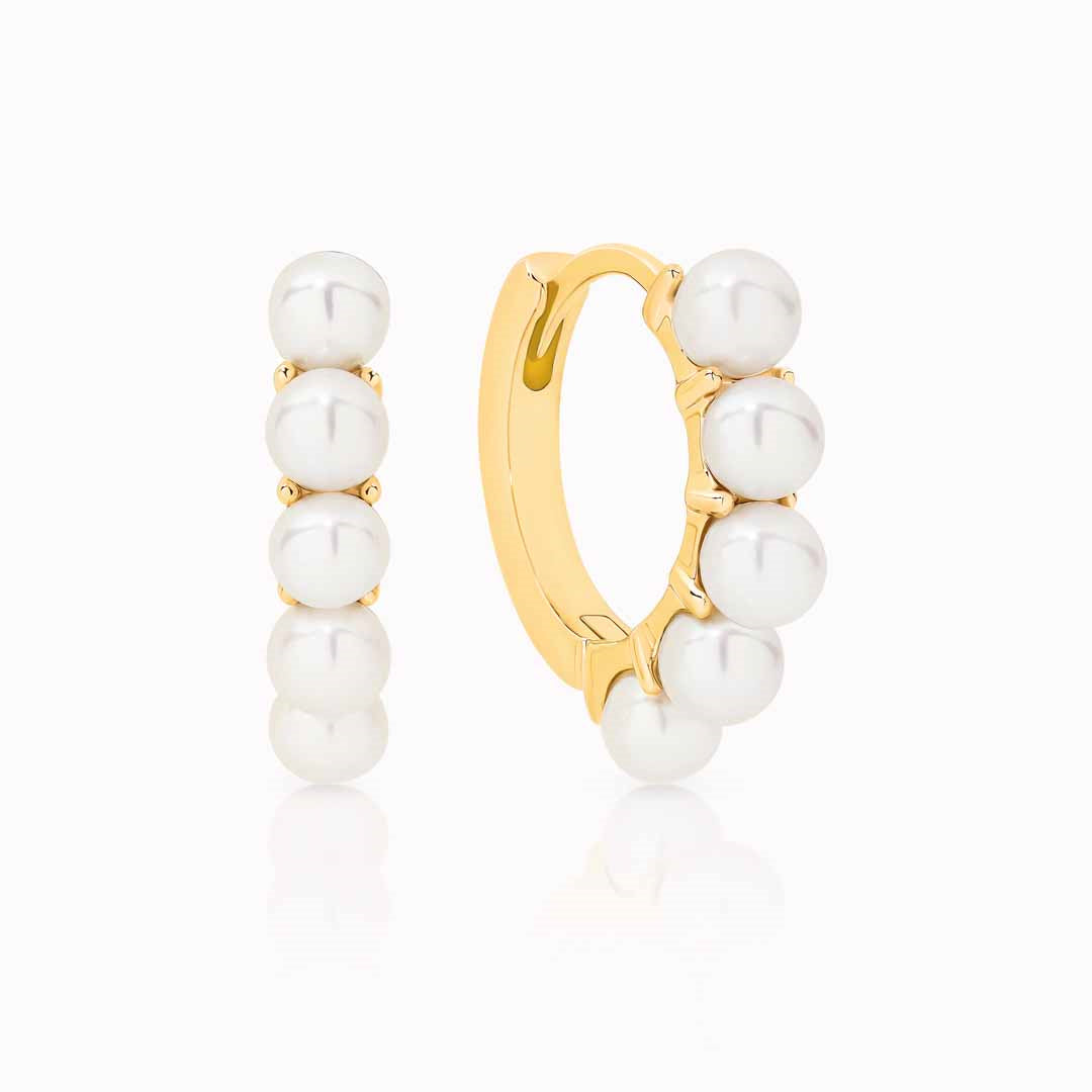 9ct Yellow Gold Pearl Hoop Earrings