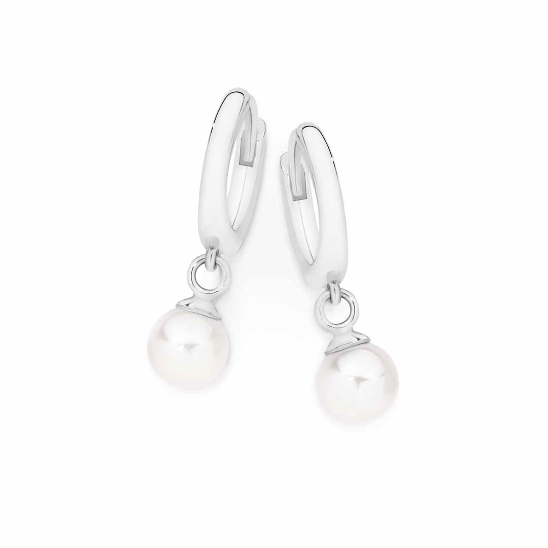 Sterling Silver Pearl Drop Huggies