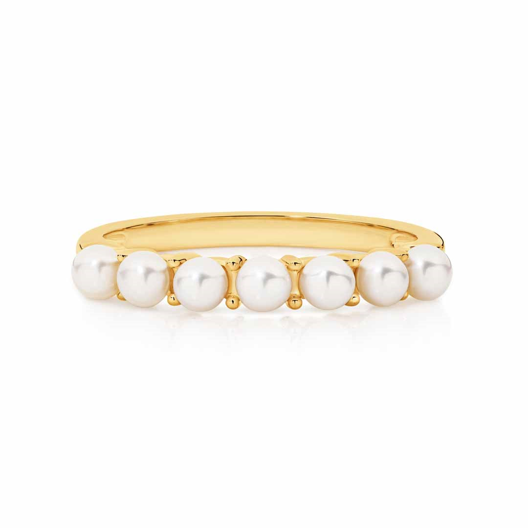 9ct Yellow Gold Multi Pearl Crown Ring