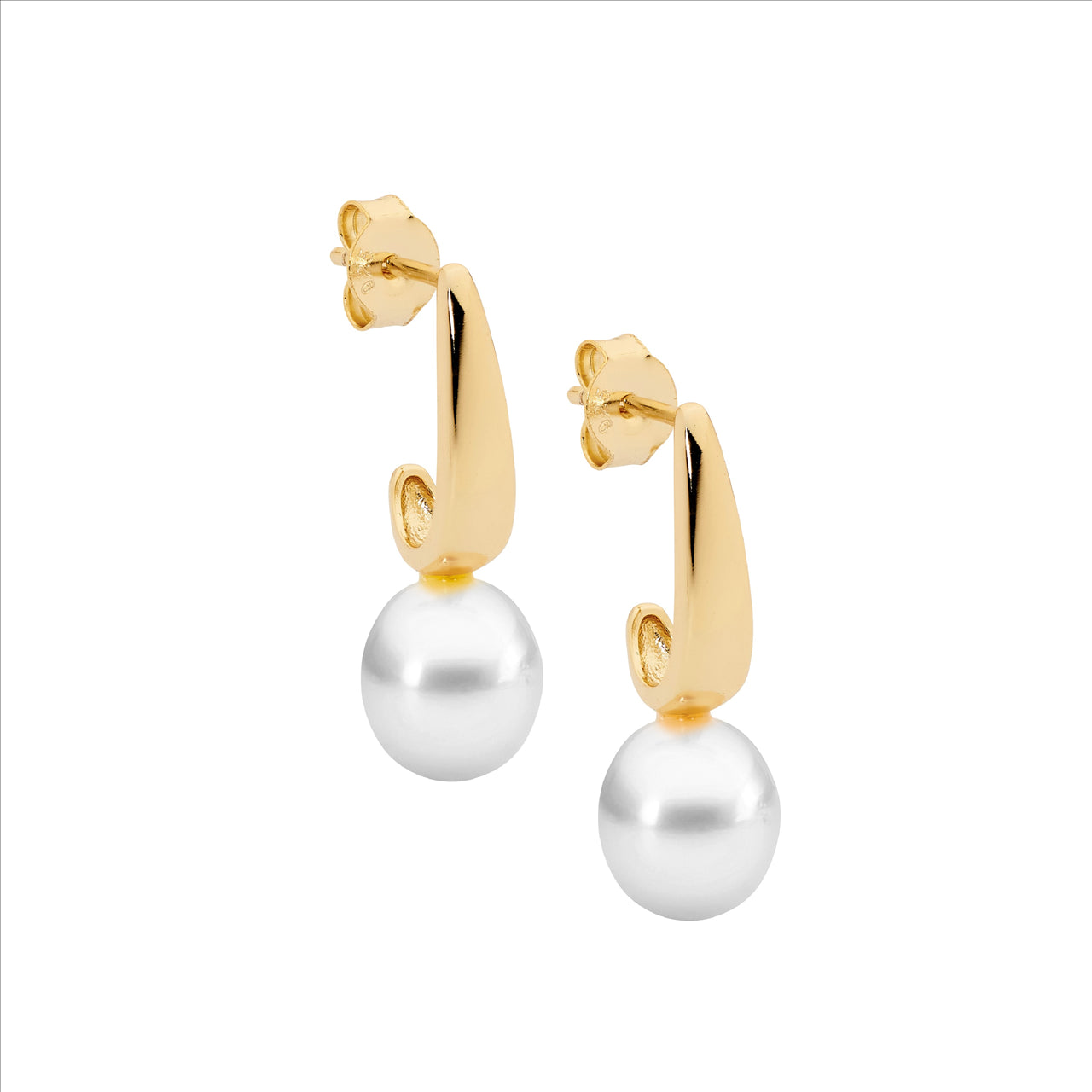 Sterling Silver Gold Plated Freshwater Pearl Drop Stud Earrings