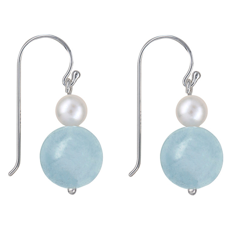 Sterling Silver Pearl and Aquamarine Drop Earrings