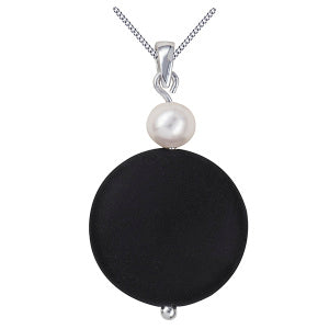 Sterling Silver Freshwater Pearl & Matt Onyx Pendant