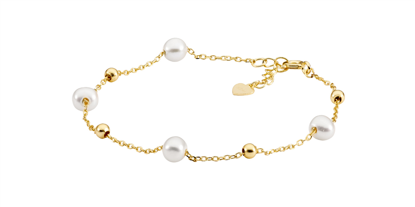 Sterling Silver Freshwater Pearl & Ball Bracelet | Gold Plating
