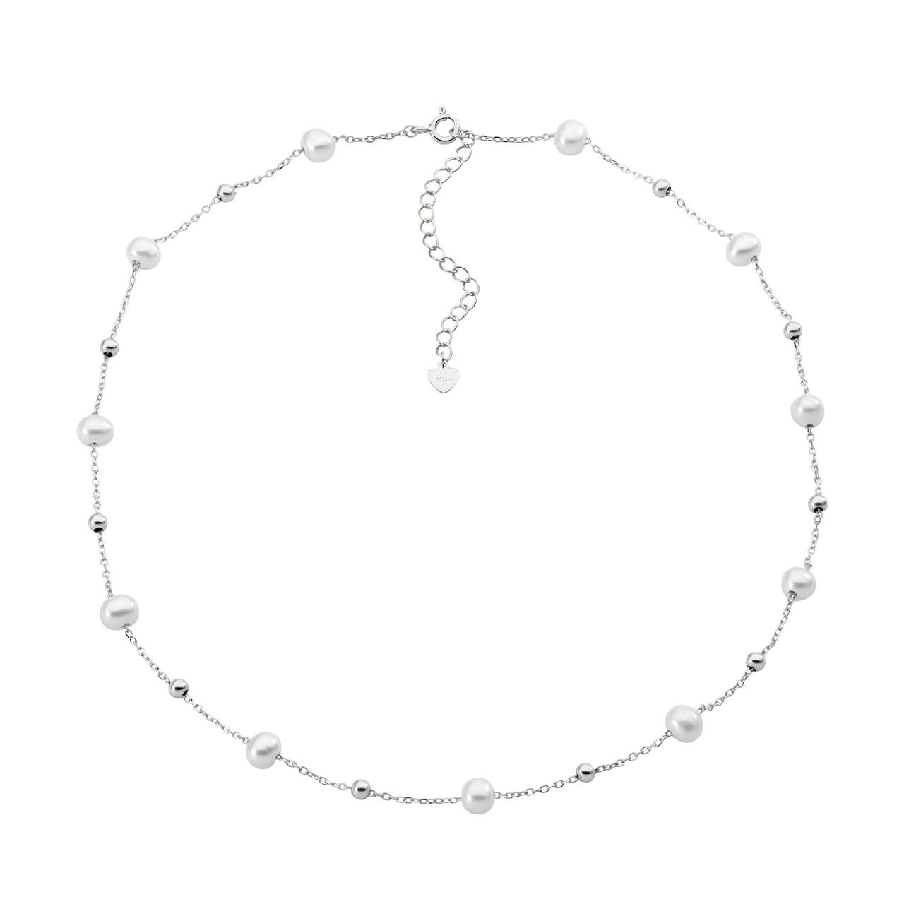 Sterling Silver Freshwater Pearl & Ball Necklace