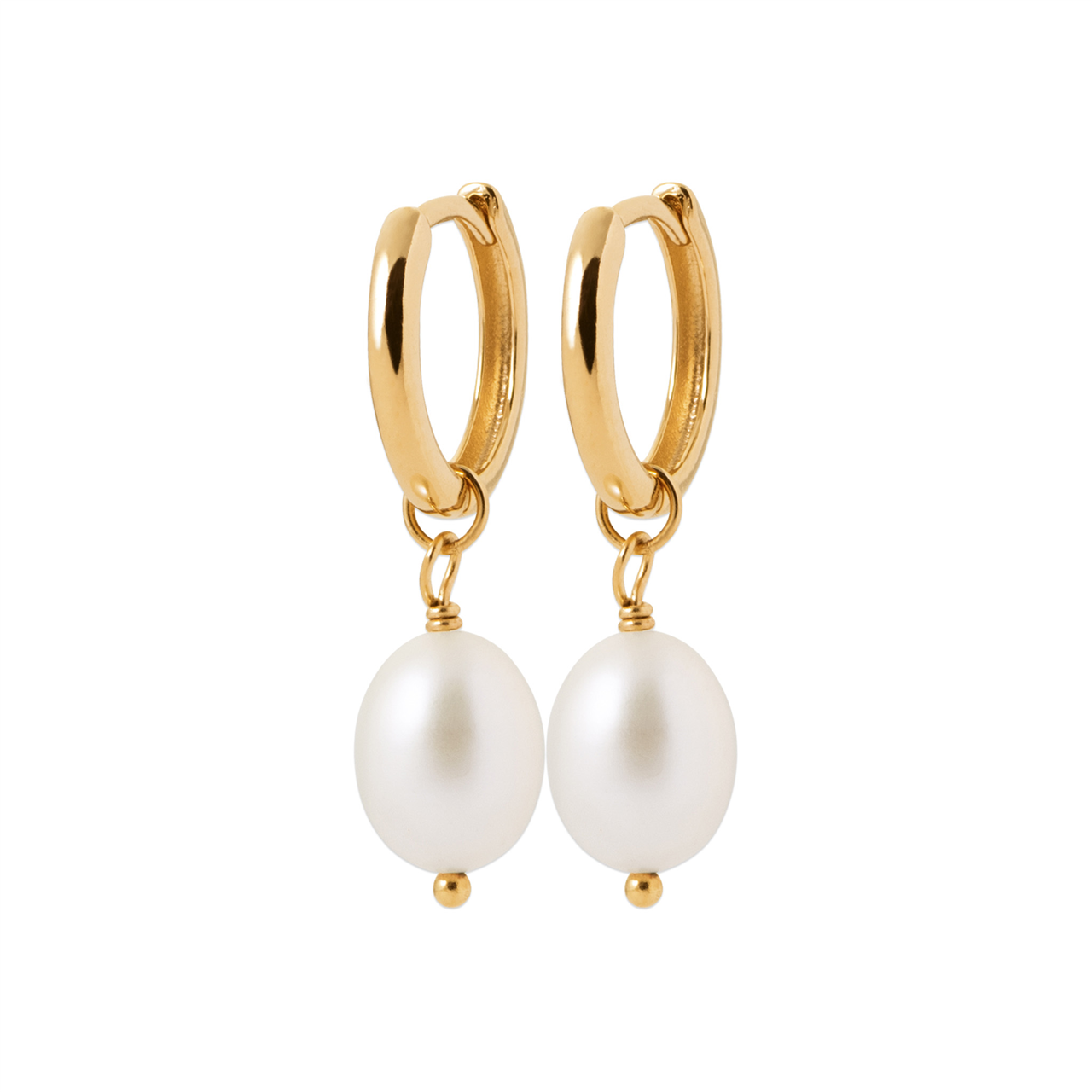 18ct Yellow Gold Plated Pearl Drop Huggie Earrings
