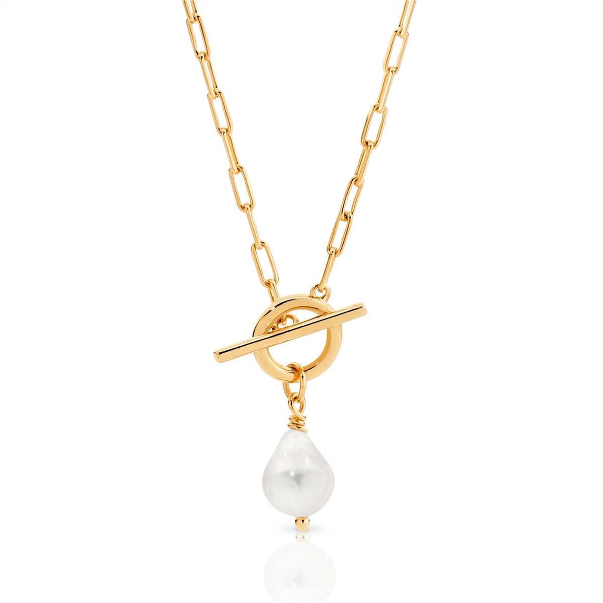 18ct Yellow Gold Plated Pearl Drop Fob Necklace