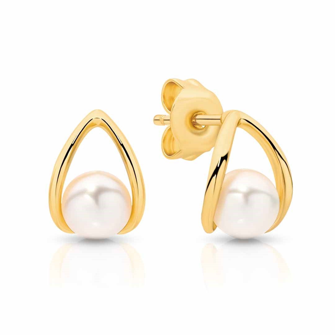 9ct Yellow Gold Pearl Stud Earrings