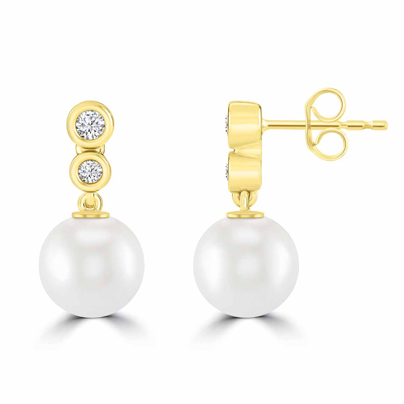 9ct Yellow Gold Diamond & Pearl Stud Earrings