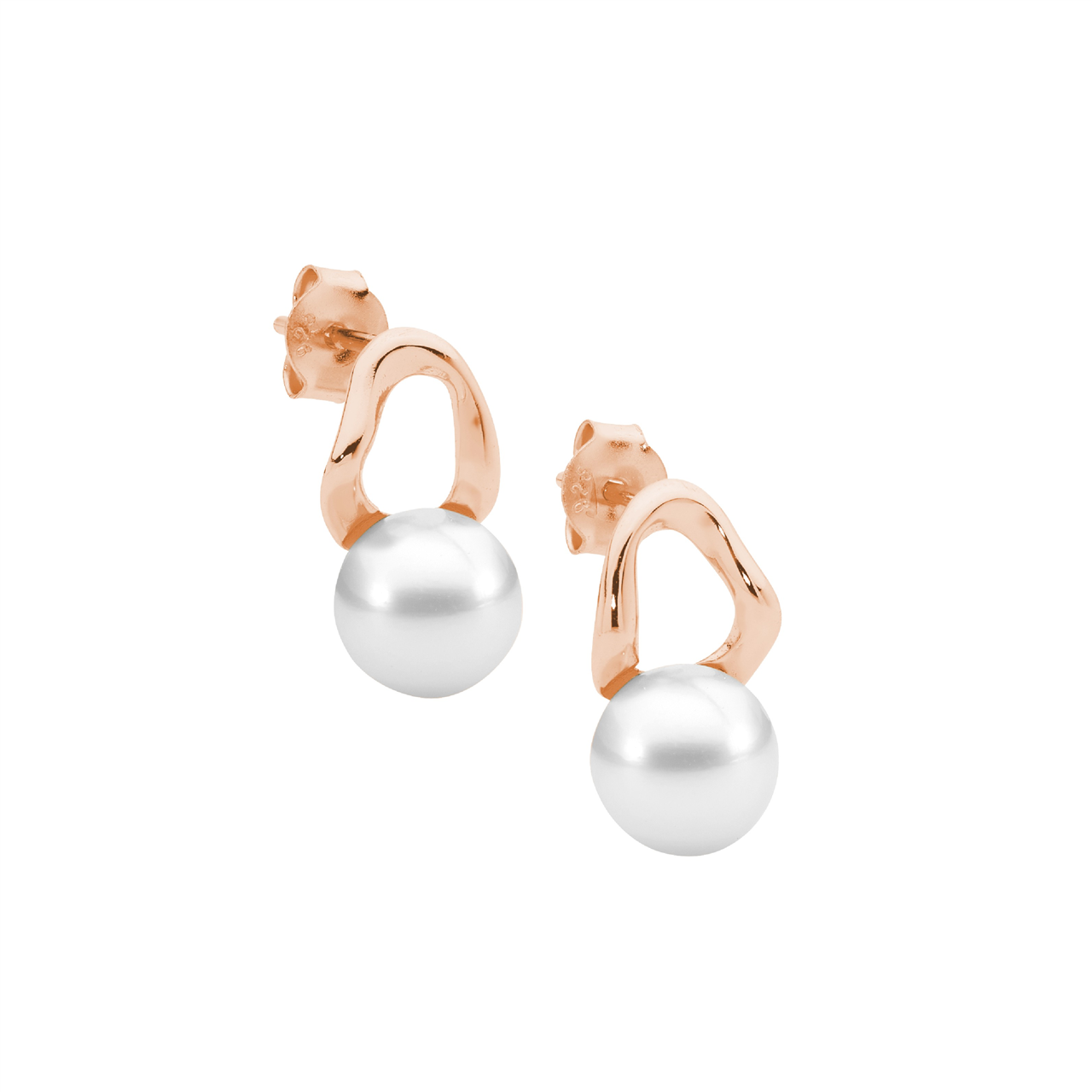 Sterling Silver Earrings w/Freshwater Pearl | Rose Gold Plating