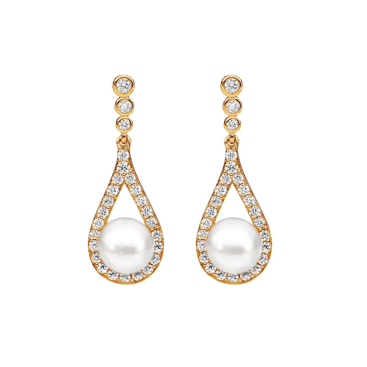 Sterling Silver Cubic Zirconia Pearl Earrings | Gold Plating
