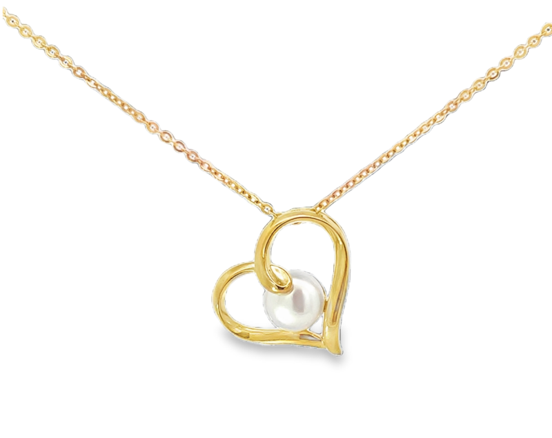 9ct Yellow Gold Pearl in Heart Pendant