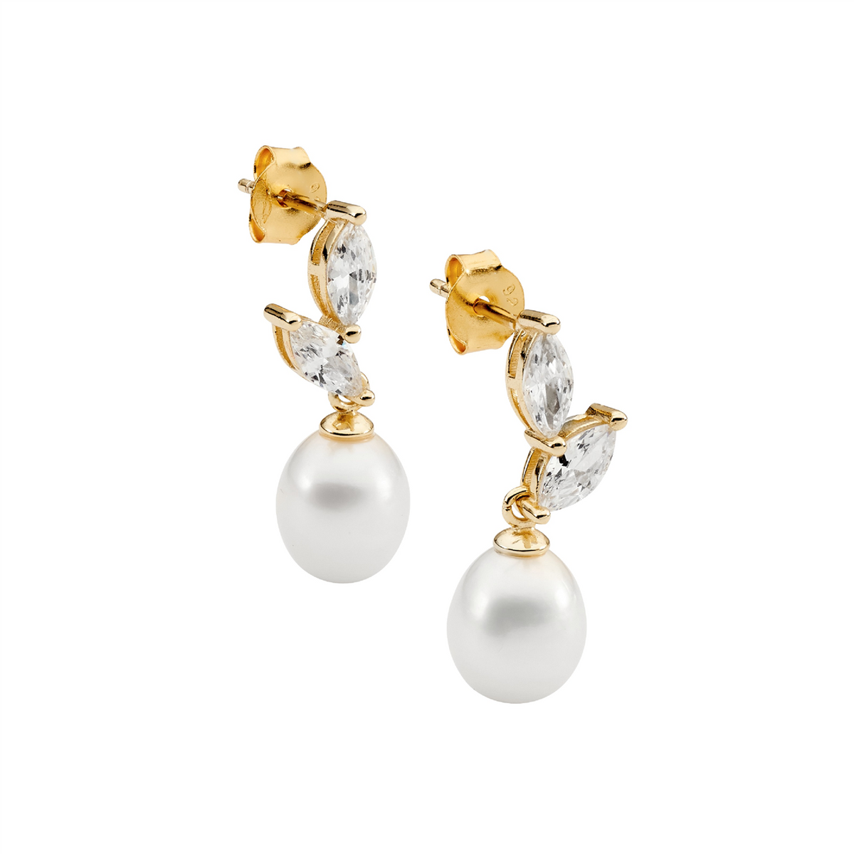 Sterling Silver Drop Earrings w/Freshwater Pearl | Gold Plating