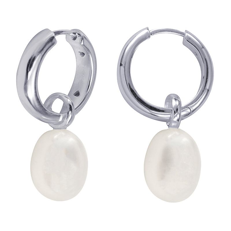 Sterling Silver Freshwater Pearl Drop Huggies