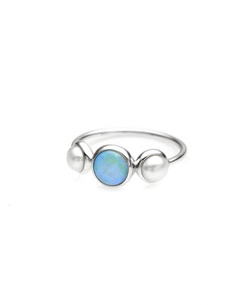 Sterling Silver Solid Opal & Freshwater Pearl Ring