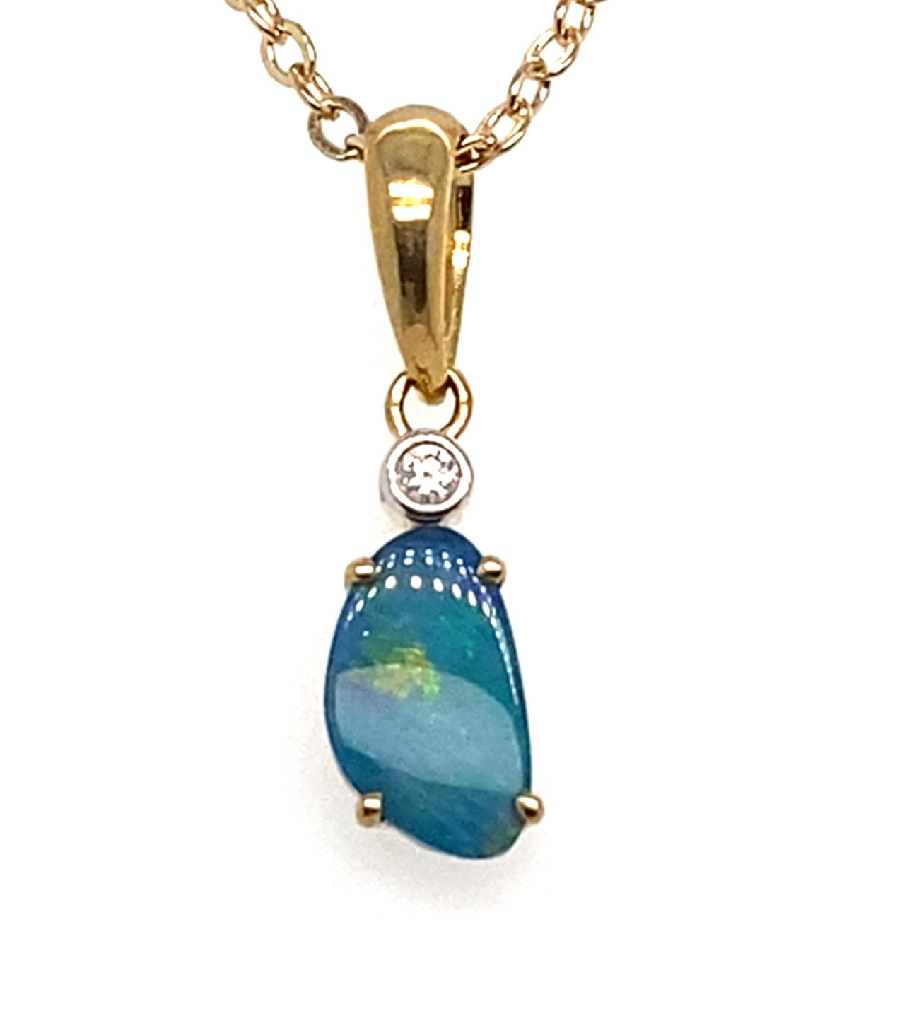 9ct Yellow Gold Opal & Diamond Pendant