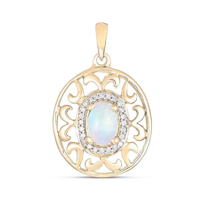9ct Yellow Gold and Diamond Lima Oval Solid Opal 7x5mm Pendant