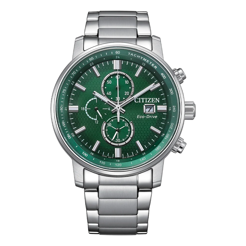 Citizen Gents Chrono Eco-Drive Stainless Steel Case and Bracelet | Green Face