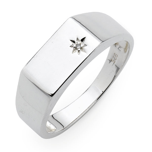 Sterling Silver Diamond Gents Signet Ring