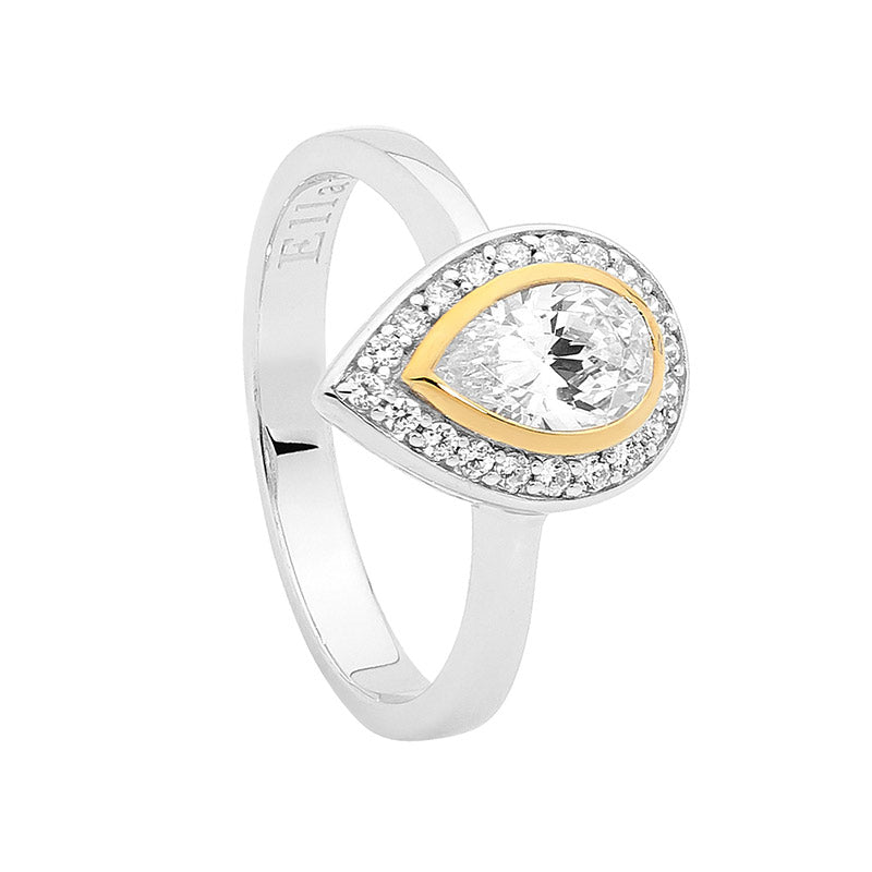 Sterling Silver CZ Pear CZ with Gold Plating Surround