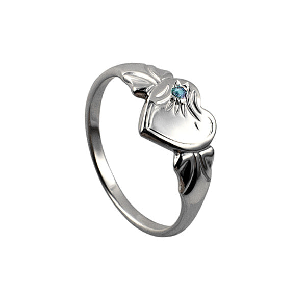 Sterling Silver Single Heart March Birthstone Signet ring